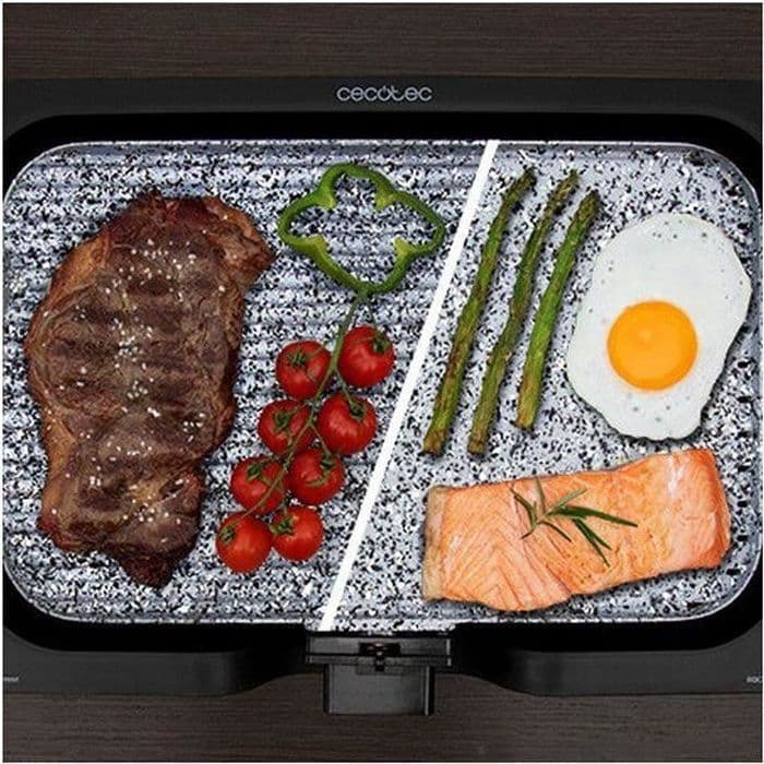 Grill med vändbar stenplancha och avtagbar kabel 2200W - Pierrade Lämplig för diskmaskiner