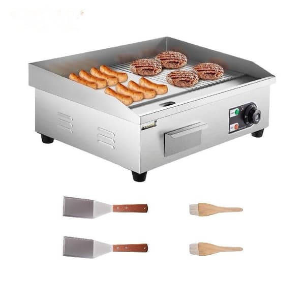 Sähkögrilli - 1600W/3200W Ruostumaton Teräs Tasapohjainen Parilagrilli Pannukakuille ja Broilerille - Suuri Paistoalue, Tarkka Lämpötilansäätö, Rasvan