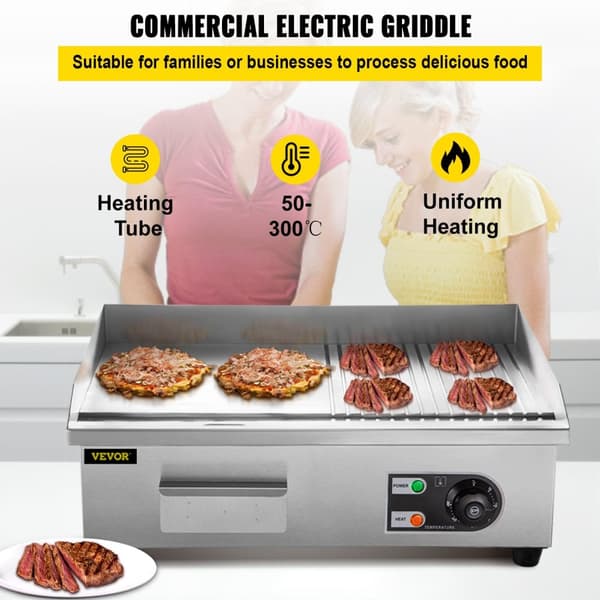 Sähkögrilli - 1600W/3200W Ruostumaton Teräs Tasapohjainen Parilagrilli Pannukakuille ja Broilerille - Suuri Paistoalue, Tarkka Lämpötilansäätö, Rasvan