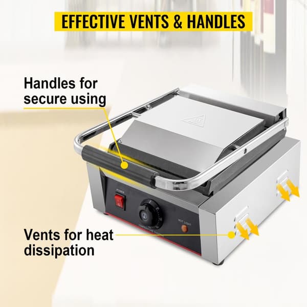 1,8kw 50-300°C justerbar effektiv elektrisk panini pressgrill, snabb och jämn uppvärmning, genomtänkt design, bred applikation