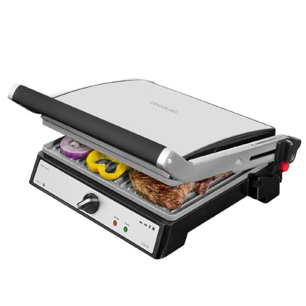 Cecotec 2400-W electric grill, coated with RockStone, with 180-degree opening and floating top plate.
