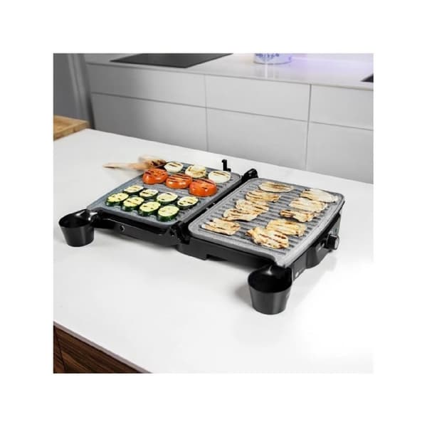 Cecotec 2000-W electric grill, coated with RockStone, with temperature adjustment function and 180-degree opening.