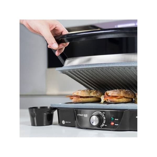 Cecotec 2000-W electric grill, coated with RockStone, with temperature adjustment function and 180-degree opening.