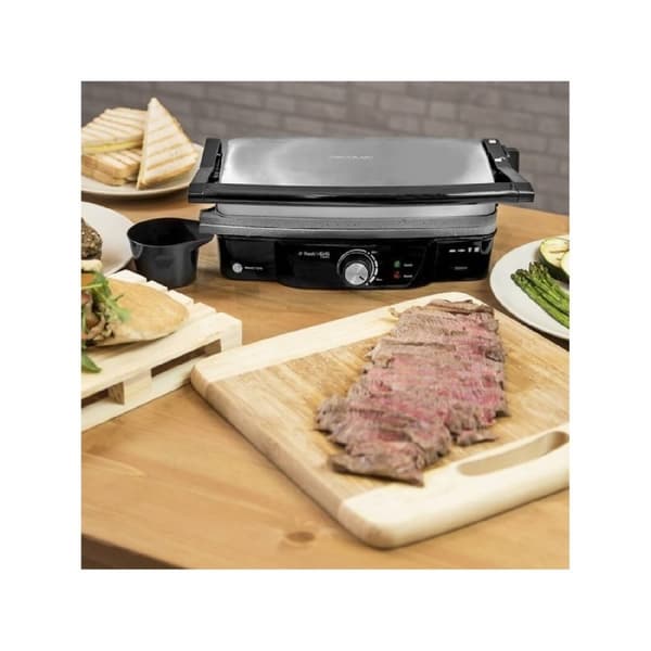 Cecotec 1500-W electric contact grill, coated with RockStone, with 180-degree opening. Includes 2 fat-drip trays.