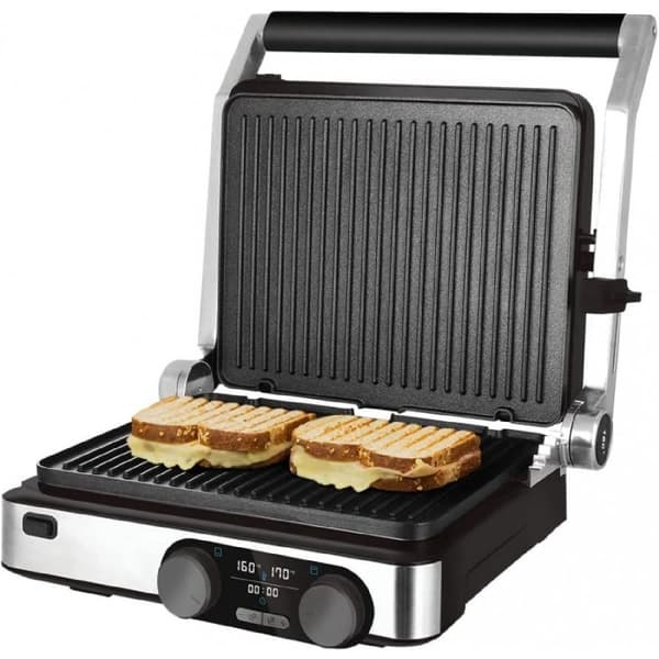 Cecotec 2000-W electric grill with separate temperature controls, one for each plate, removable non-stick plates coated with cast aluminium, 180º ope