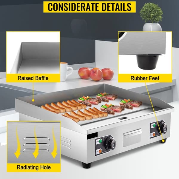 4400W 50-300°C justerbar 72,8x40 cm elektrisk stekpanna, stor kokyta, exakt temperaturkontroll, lätt att använda och rengöra