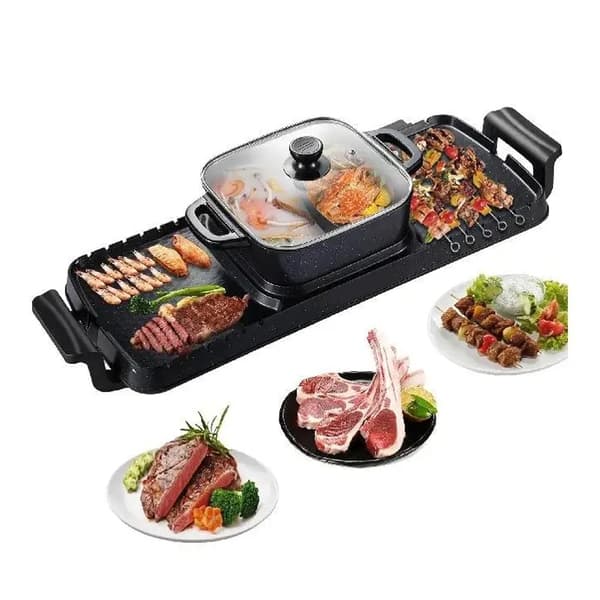 2-i-1 800W+1600W elektrisk grill med varm gryta, dubbel temperaturkontroll, snabb och jämn uppvärmning, avtagbar för rengöring