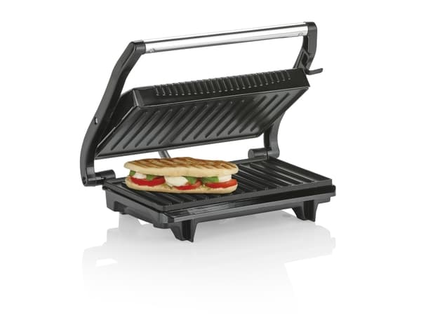 Tristar GR-2846, Sort, Sølv, Rustfritt stål, Rektangulær, Griddle, 225 x 140 mm, Hengslet Lokk