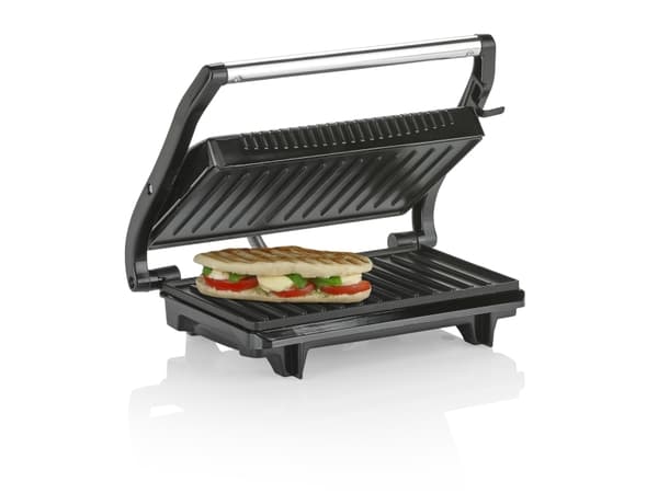 Tristar GR-2846, Sort, Sølv, Rustfritt stål, Rektangulær, Griddle, 225 x 140 mm, Hengslet Lokk