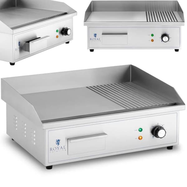 El-grill, glat, rillet grillplade, 548 x 350 mm, 3000 W