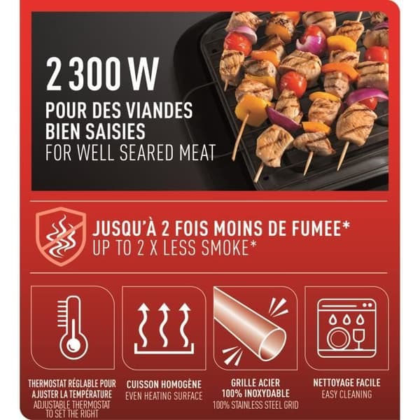 TEFAL BG90E514 elektrisk bordsgrill - Vattenuppsamlingsbricka - Tillverkad i Frankrike