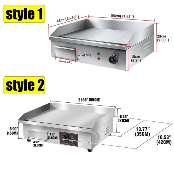Elektrisk Griddle, 3000W Effekt, 55cm Rustfrit Stål Overflade, Automatisk Temperaturkontrol