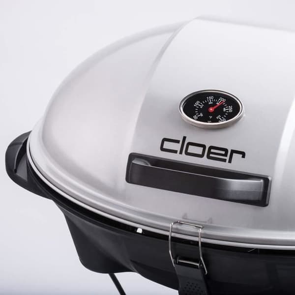 cloer 6789 Stående grilltermometer - 2400 W - Matlagningsyta: 38,5 x 52,5 cm - Platsbesparande - Grillsvart - Ljusgrå - Silver