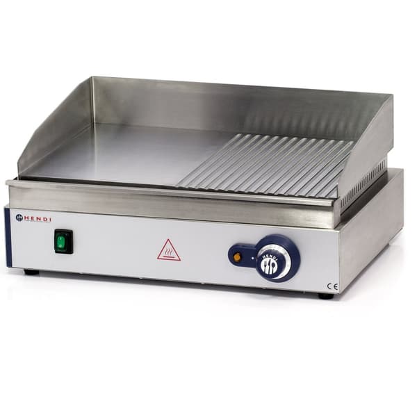 Blue Line grillvarmeplade, glat og rillet, til kontinuerlig brug, 2400W - Hendi 203156
