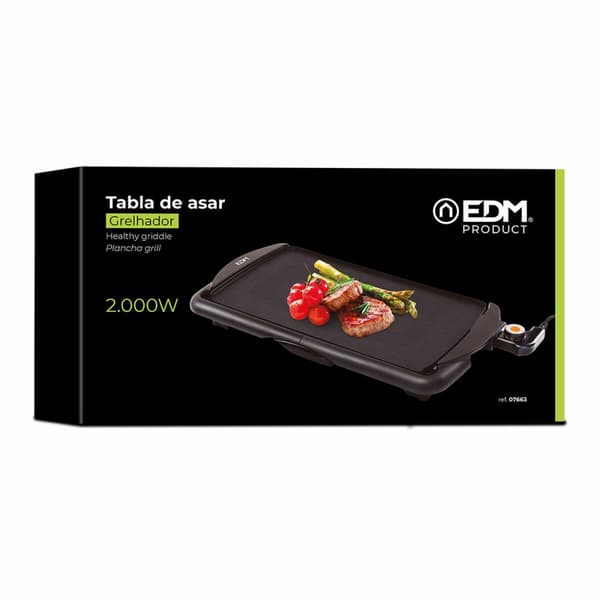 Litteä grillilautanen EDM 07663 Musta 2000 W