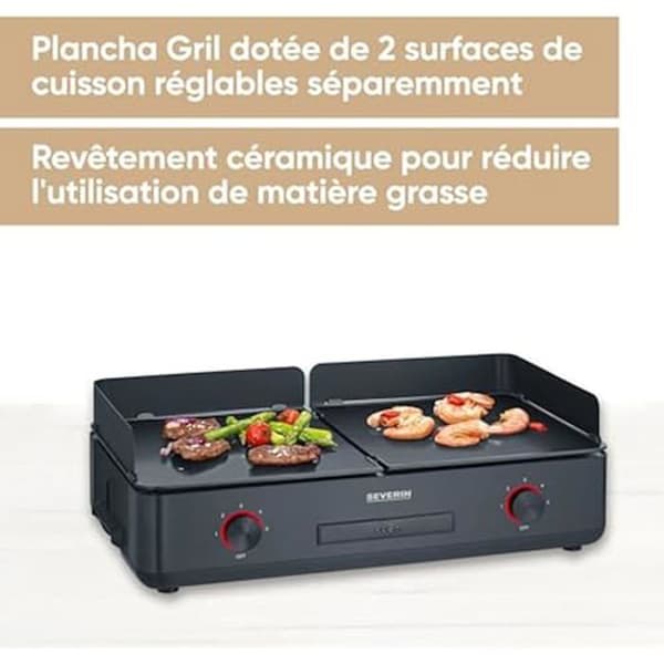 Plancha - SEVERIN - Elgrill - 2200 W - Keramisk beläggning - Justerbar temperatur upp till 240°C