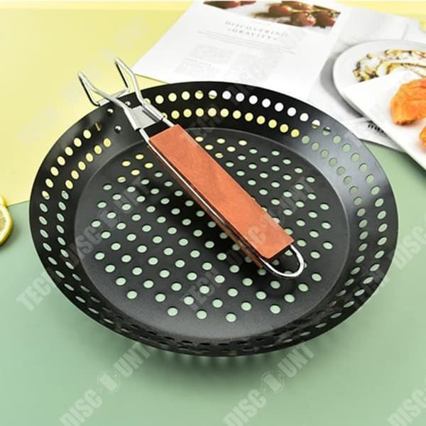 TD® Vikbar grillpanna trähandtag rund grillpanna i rostfritt stål picknick campinggrill utomhusgrillverktyg
