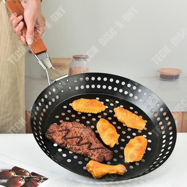 TD® Vikbar grillpanna trähandtag rund grillpanna i rostfritt stål picknick campinggrill utomhusgrillverktyg