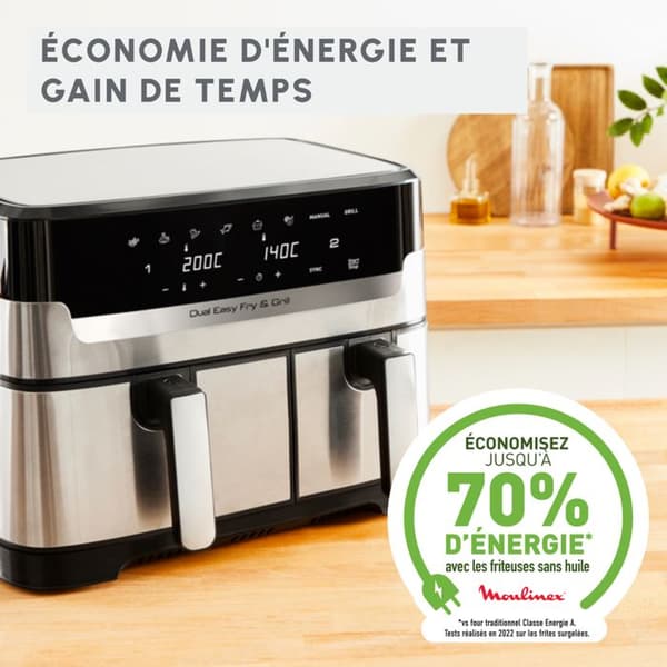 Moulinex Dual Easy Fry &amp; Grill Inox - Luftfritös &amp; grill - 2 lådor - EZ905D20
