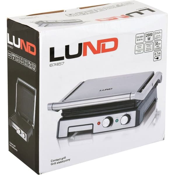 LUND Kontaktgrill 2000W 3 i 1 rostfritt stål