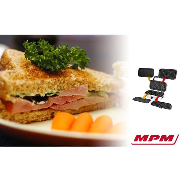 Sandwichmaskin 3 i 1, Utbytbara plattor, Vaffeljärn, Grill MPM MOP-33M 1200W Svart 00385