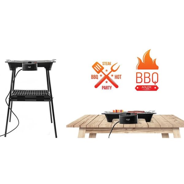 ADLER AD6602 elektrisk grill - 2000 W - Svart - Horisontell - Klar på 3 min