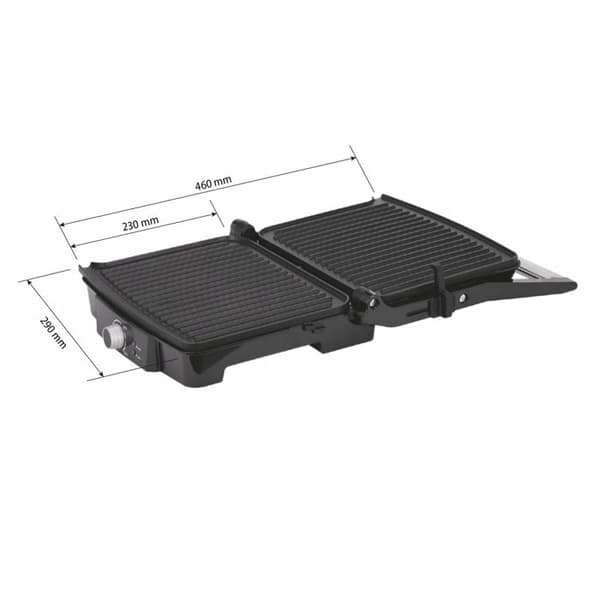 MPM MGR-09M Grill med dubbelt tippbart lock, höjdjusterbar öppning vid 180°C non-stick plattor rostfritt stål 2000W