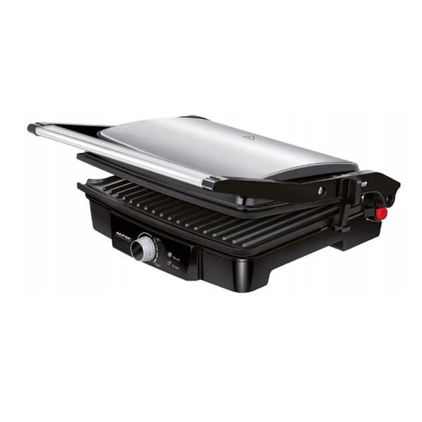 MPM MGR-09M Grill med dubbelt tippbart lock, höjdjusterbar öppning vid 180°C non-stick plattor rostfritt stål 2000W