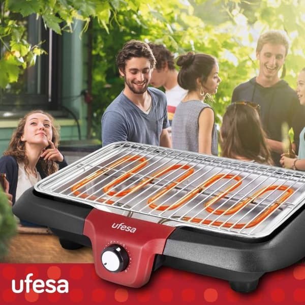 UFESA BB7640 elektrisk grill - Låg rök, termiskt motstånd, automatisk avstängning - Yta 38x24 cm