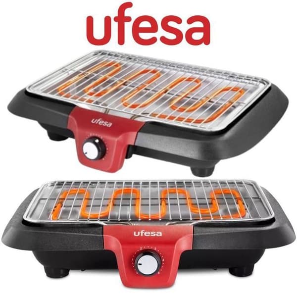 UFESA BB7640 elektrisk grill - Låg rök, termiskt motstånd, automatisk avstängning - Yta 38x24 cm
