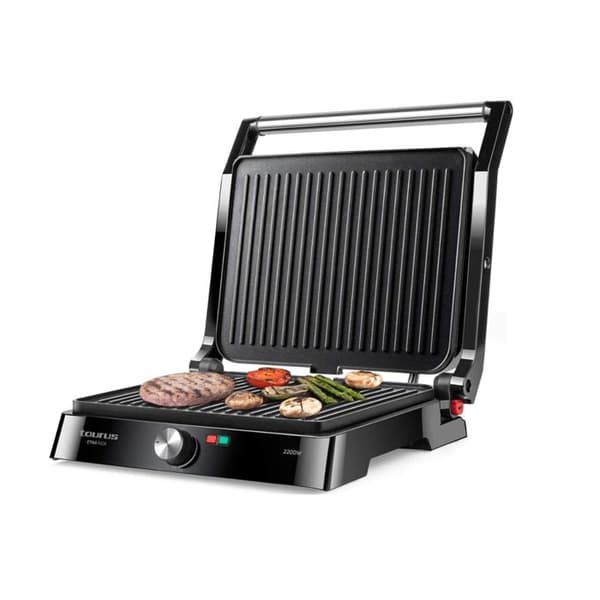 2 i 1 elektrisk grill TAURUS Etna Inox - Tallrik 29x23cm - Öppning vid 180 - 2200W - Justerbar termostat