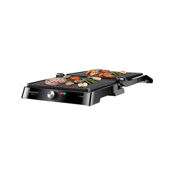 2 i 1 elektrisk grill TAURUS Etna Inox - Tallrik 29x23cm - Öppning vid 180 - 2200W - Justerbar termostat