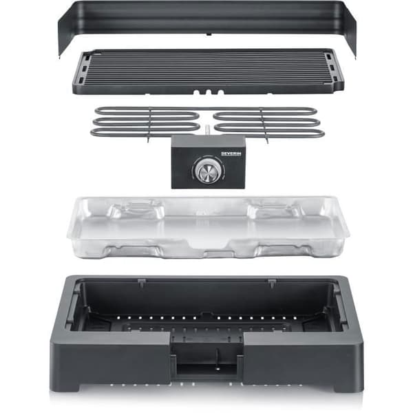Severin - PG8567 - Sähköinen pöytägrilli, 2200 W, valualumiininen valurauta, savu- ja hajuvesisäiliö, ei sisällä happea