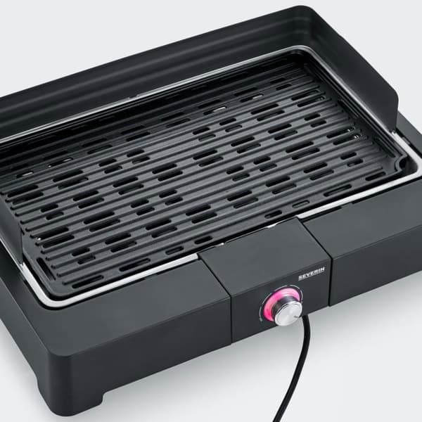 Severin - PG8567 - Sähköinen pöytägrilli, 2200 W, valualumiininen valurauta, savu- ja hajuvesisäiliö, ei sisällä happea musta