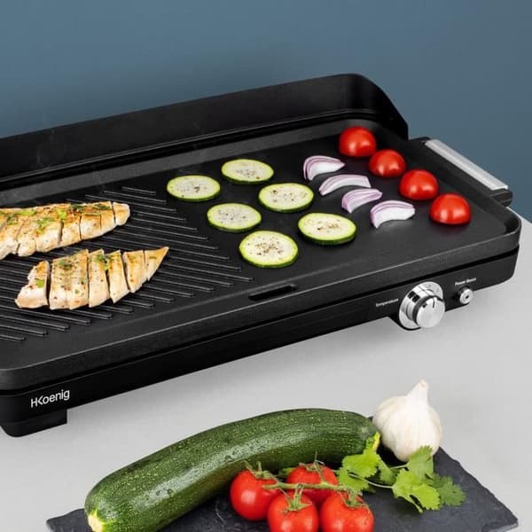 Hkoenig GRX330 - dobbeltzoner plancha - 50x25cm - 1800W - anti-klæbende afdækning - grill turbofunktion - justerbar termostat