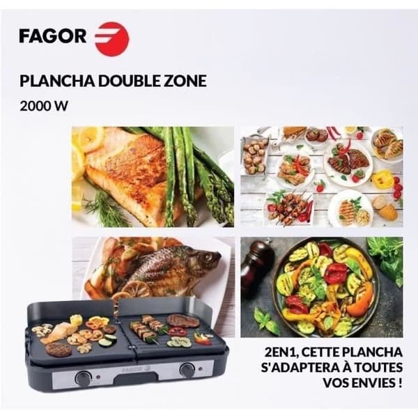 FAGOR elektrisk stekpanna - FG823 - XL-kokyta: 50,8x25,4 cm - Justerbar termostat - 2000 W