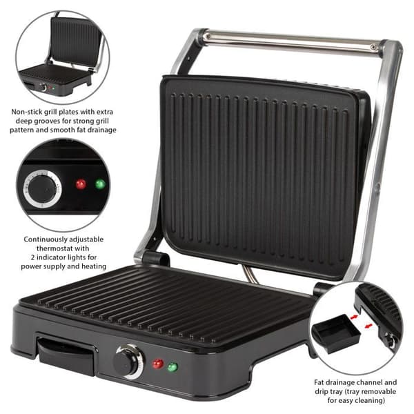 Grill- och Panini-grill - Clatronic - KG 3487 - 2000 W - Justerbar Termostat - Lätt Att Rengöra