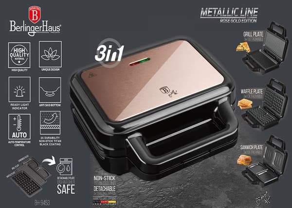 GRILL TOASTER GOFROWNICA 3i1 BERLINGER HAUS BH-9453