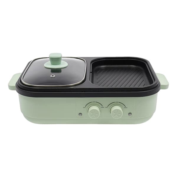 Elektrisk Hot Pot Grill, 1300W Effekt, 1,2L Kapacitet, Dobbelt Temperaturkontrol,grøn