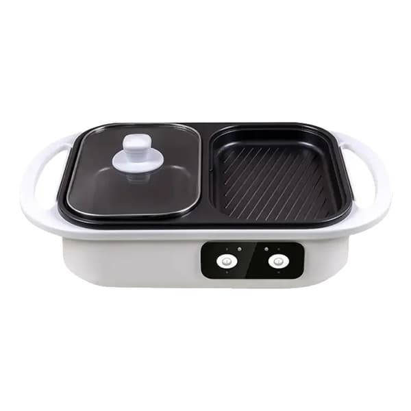 Elektrisk Grill & Hot Pot, 2 i 1 Matlagning, Non-Stick Yta,EU, Vit