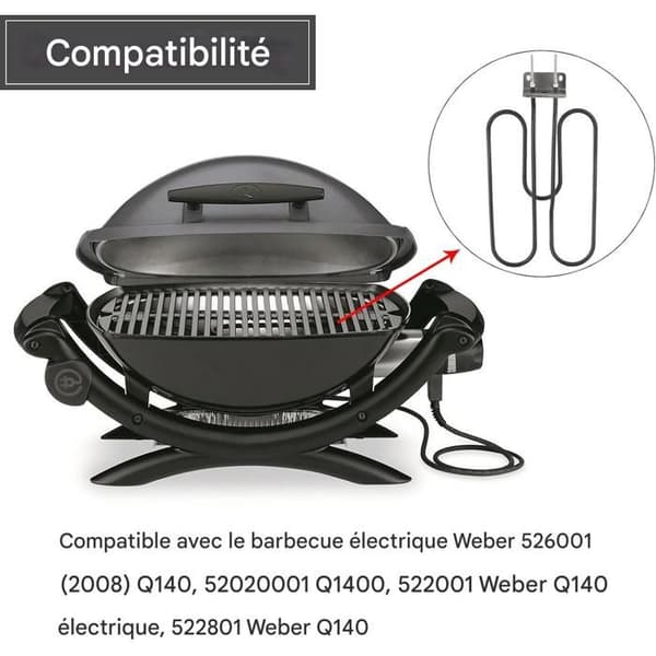Elektrisk Värme för Grill - Ersättningsvärmeelement för Grillar - 2200W, Kompatibel med Weber 66631 Weber Q140 Q1400