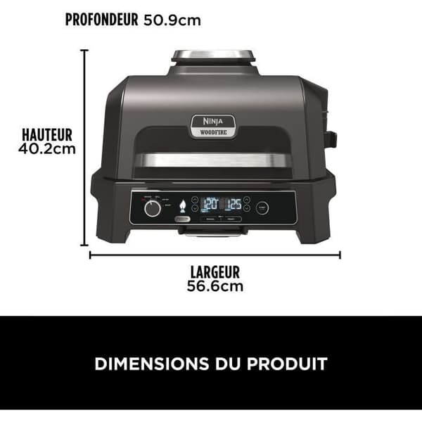 Elektrisk grill och rökare NINJA - Woodfire Pro XL OG850EU - 4 tillagningsprogram - Inbyggd termometer
