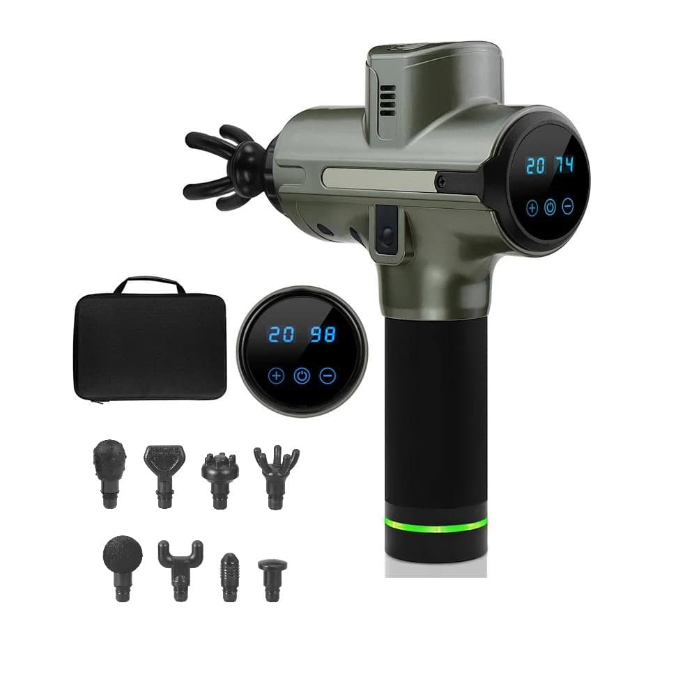 Massagepistol med 20 hastigheter 8 massagehuvuden Svart