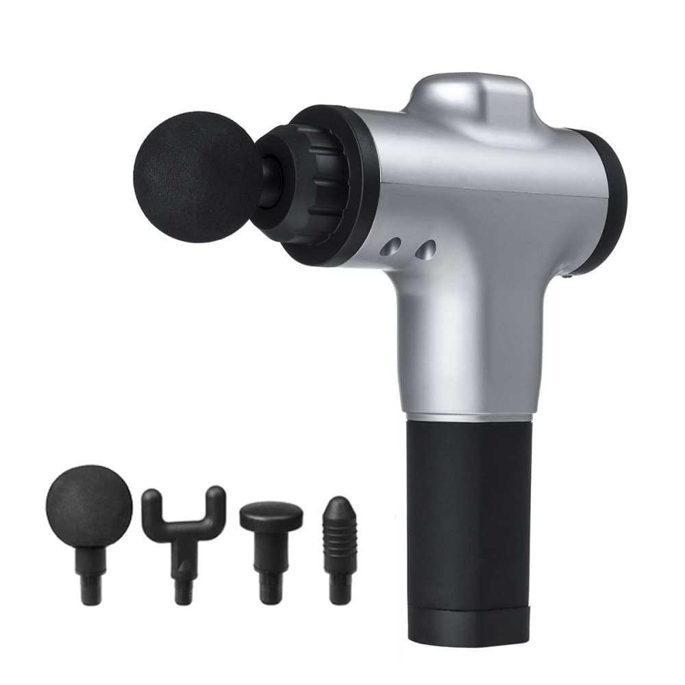Massagepistol massagepistol massagepistol med 4 massagehuvuden, silver