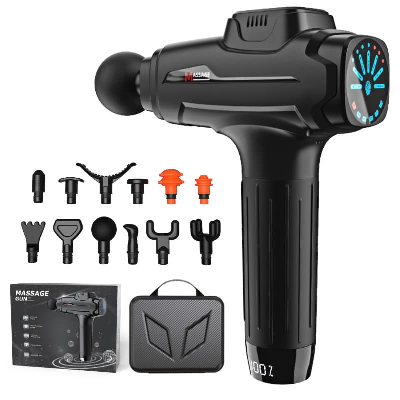 Massagepistol med 7 hastigheter 12 huvuden Svart