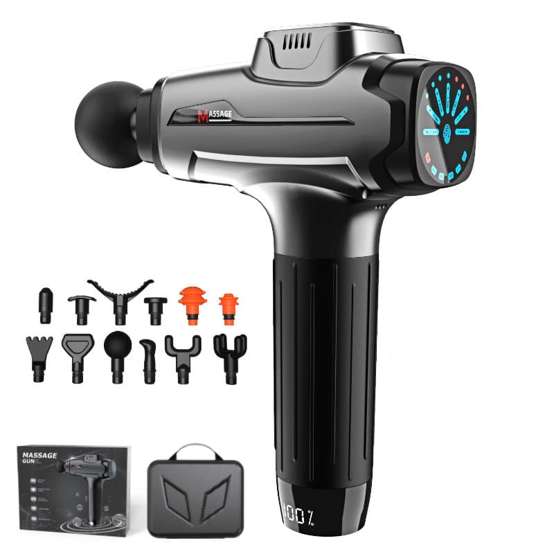 Massagepistol med 7 hastigheter 12 huvuden Grå