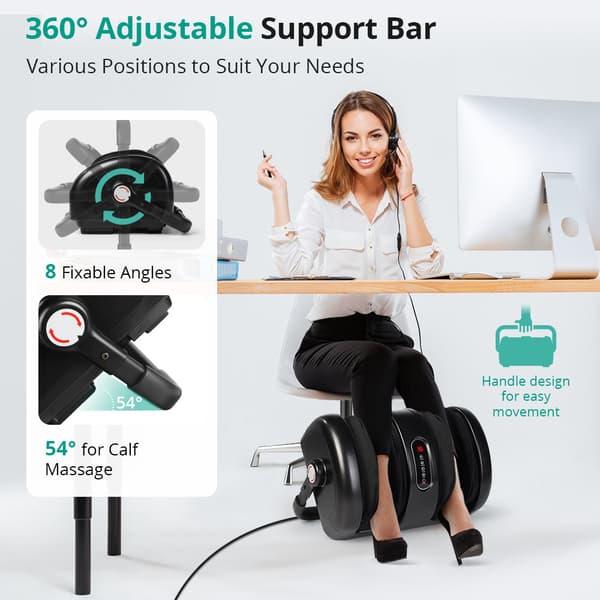 Binecer 8872S fodmassager Shiatsu benmassager med fjernbetjening, lægmassager fodkammer, 360° justerbart håndtag, med ælte, ruller, kompression, varme