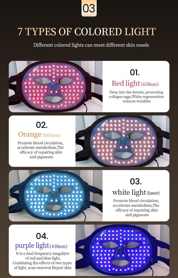 7 farver Led silicium ansigtsmaske ansigtsmaske PDT lysterapi foton hudforyngelse maskine skønhed