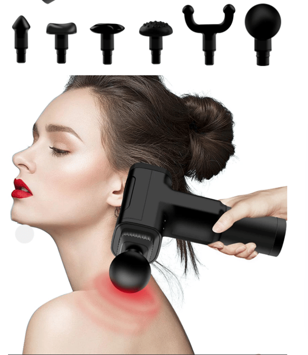 Massagepistol, Isports massageapparat, muskelmassagepistol med 12 hastigheder op til 3200 rpm og 6 massagehoveder