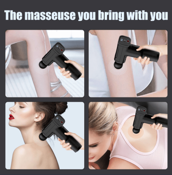 Massagepistol, Isports massageapparat, muskelmassagepistol med 12 hastigheder op til 3200 rpm og 6 massagehoveder